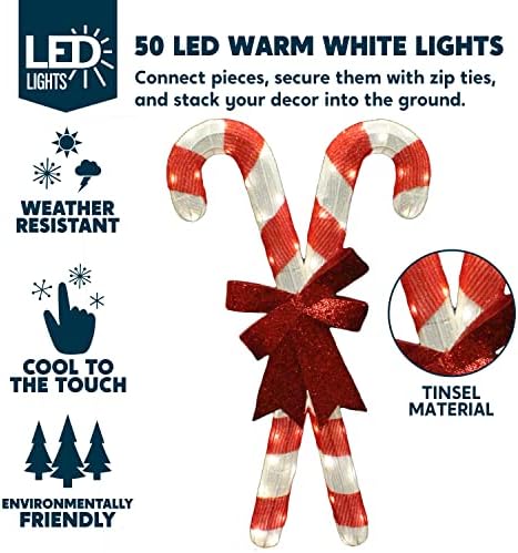Joiedomi 2.78 רגל קישוט סוכריות 50 LED לבן חם בחצר אור חג המולד חיצונית בחצר הגן קישוטי חג המולד אירוע קישוט, ערב חג