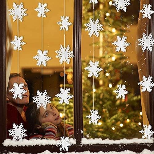 Flwraft לבן תלויים השנה החדשה יצירתי תליון חג מולד קישוט פתית שלג נייר גרלנד מזויף שלג קפוא ציוד למסיבות