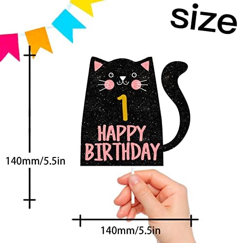 חתול עליונית עוגה עבור בנים בנות התינוק הראה 1. יום הולדת שמח חמוד חתול שחור חתול קטן עוגת דקור חיות מחמד מיאו מסיבת