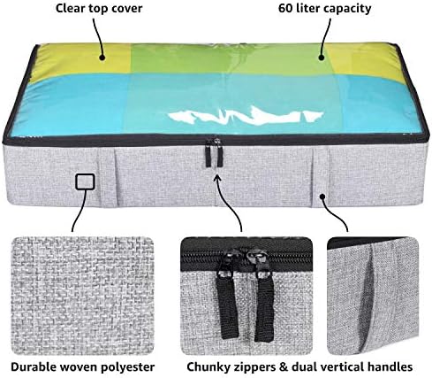 storageLAB Underbed מיכלי אחסון מתחת למיטה לאחסון בגדים, שמיכות, נעליים, בד ארוג עם פאנל פלסטיק מבנה, 2-Pack - 34 x