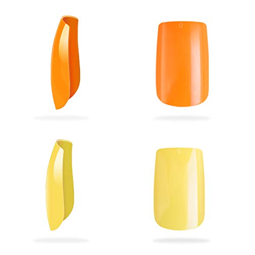לחץ על מסמרים רבועים, אורך בינוני, 200PCS Cosics כיסוי מלא מראש בצבע ציפורניים מלאכותיות מרובע, 10 מידות צהוב וכתום